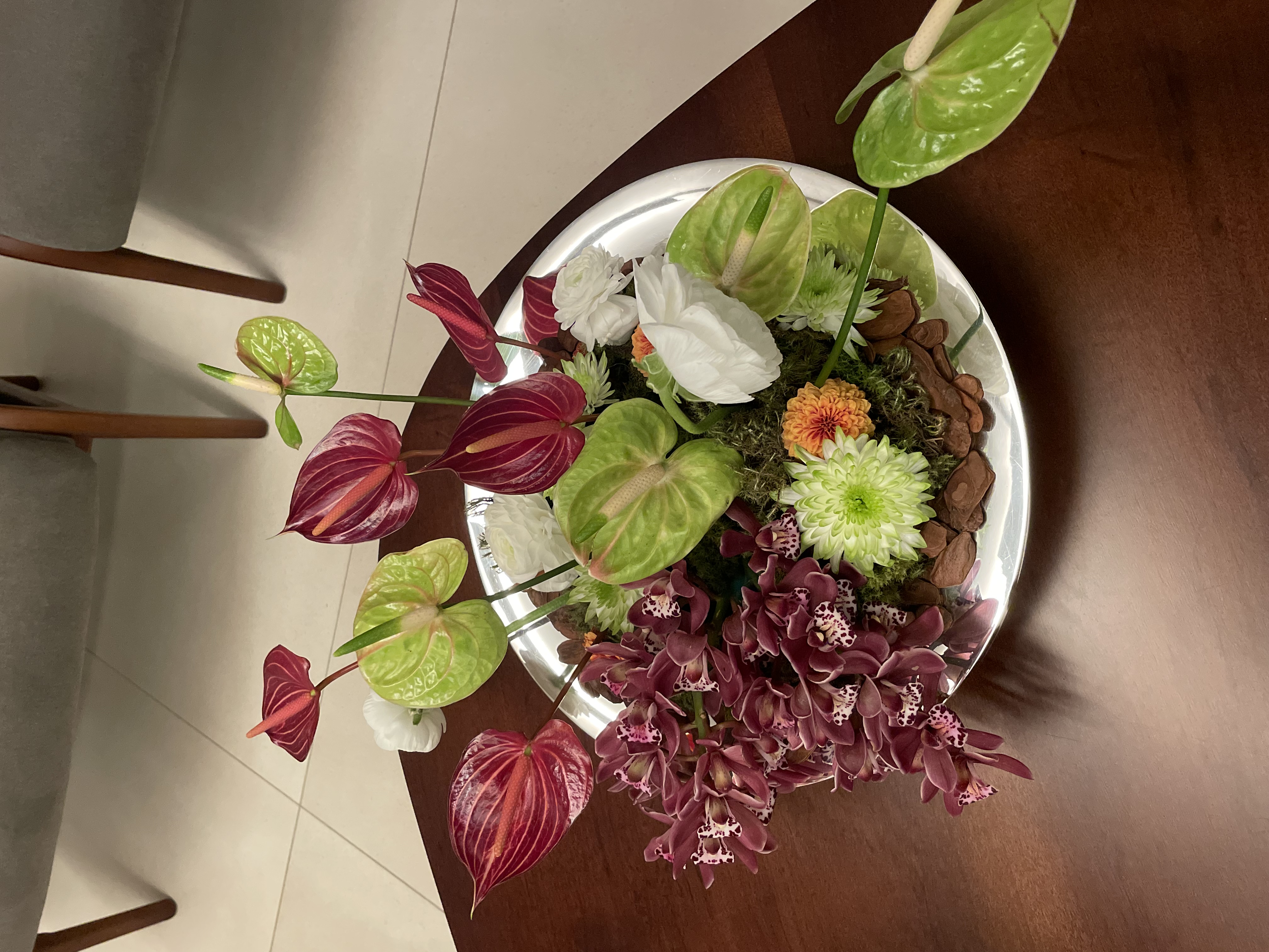 Anthurium and orchid arrangement