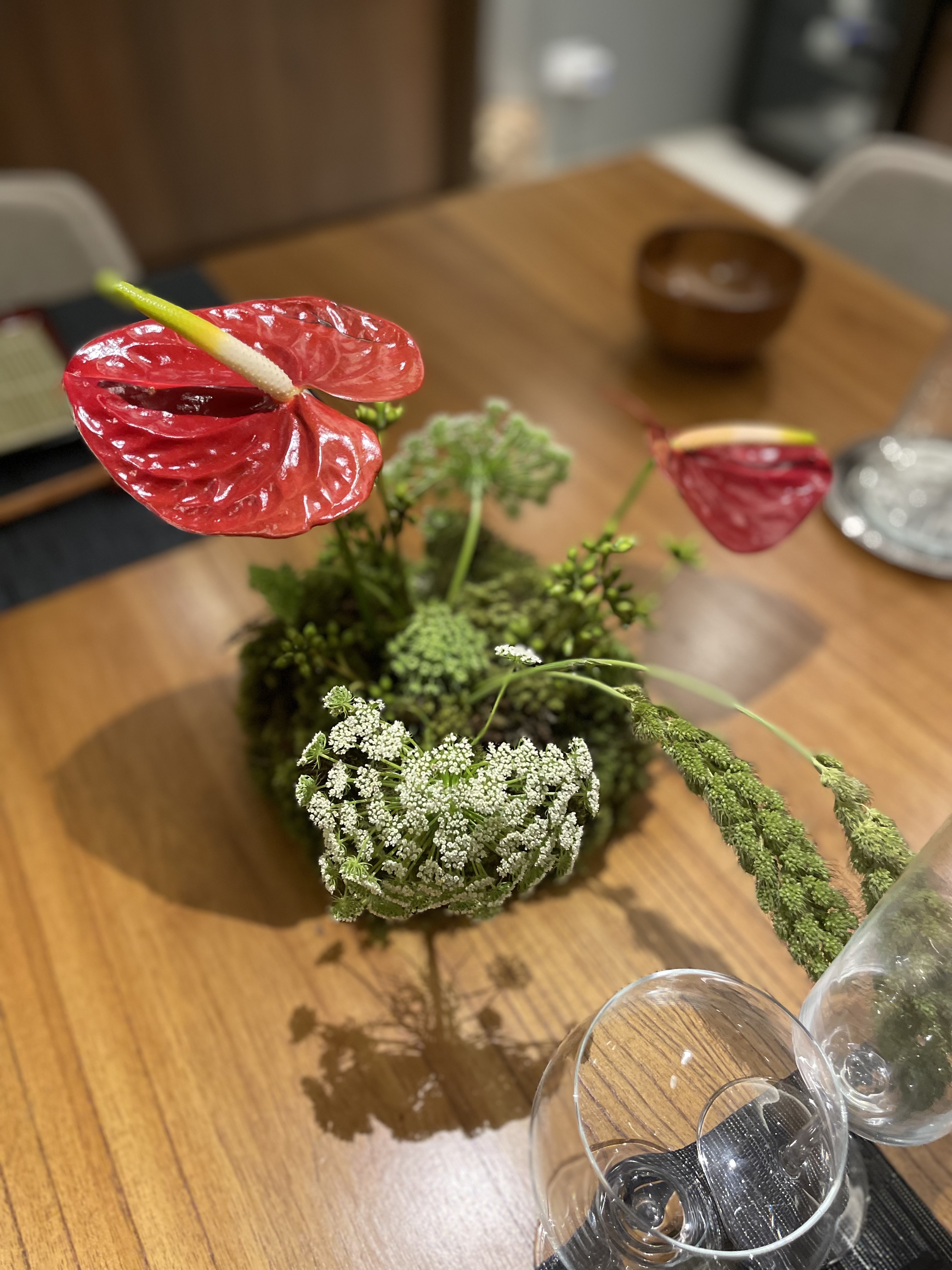 Red anthurium floral arrangement
