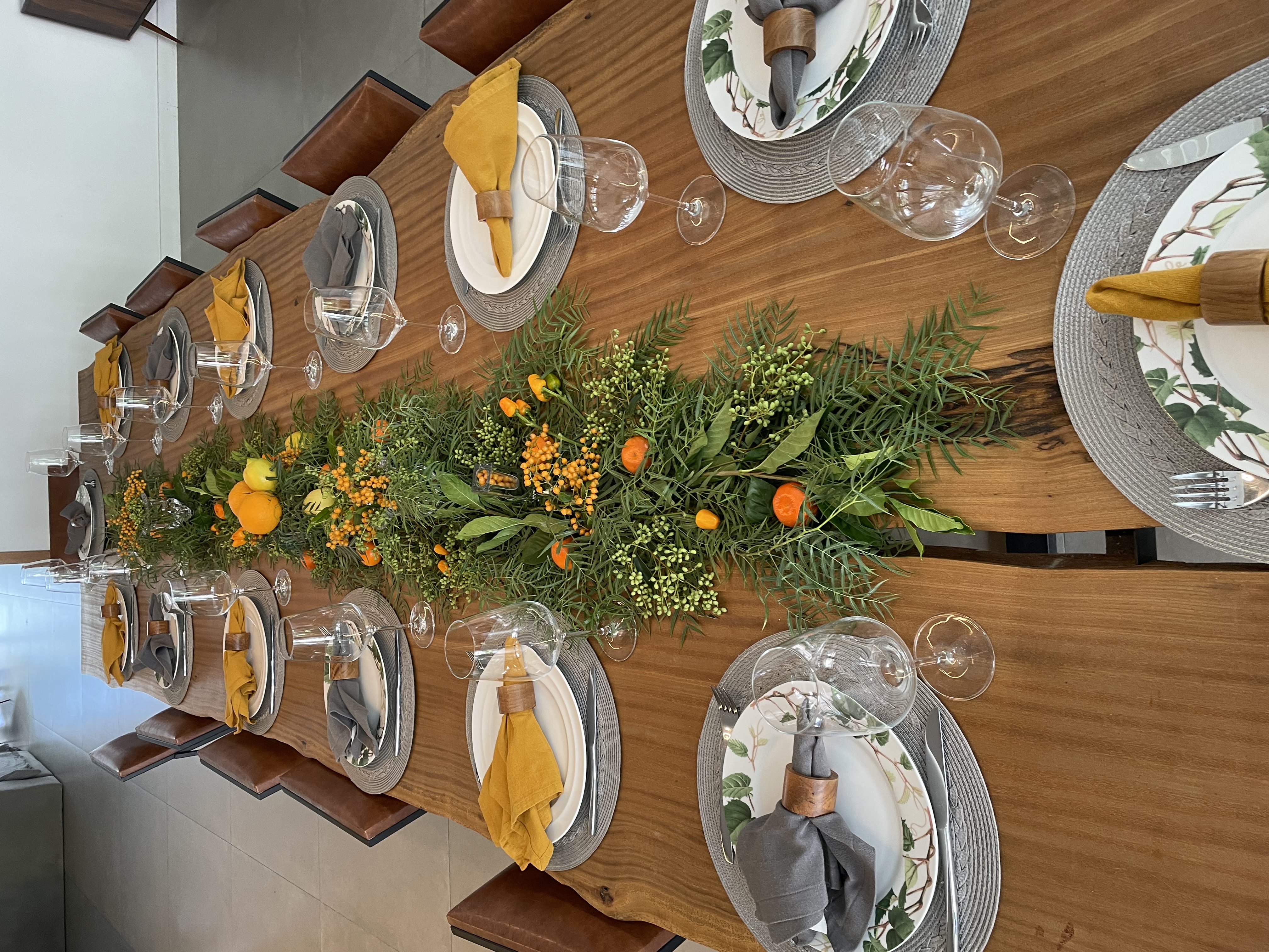 Citrus and greenery table setting